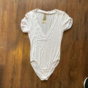 Free people white V neck bodysuit